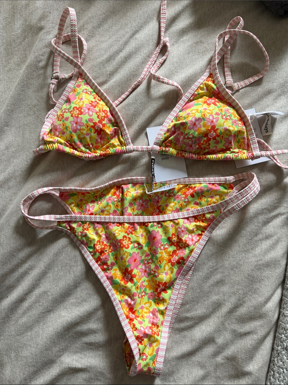 Floral Yellow Two-Piece Style Swimsuit